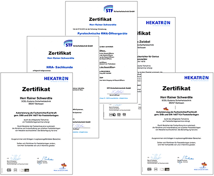 Zertifikate des zertifizierten Betriebes SCEL-Systems Brandschutztechnik