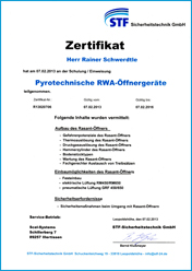 Zertifikat Wartung Pyrotechnische Öffnergeräte